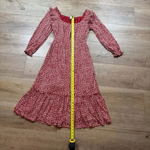 Hayden LA Rust Floral Tiered Midi Dress Square Neck Long Sleeve Boho M - Picture 4 of 9